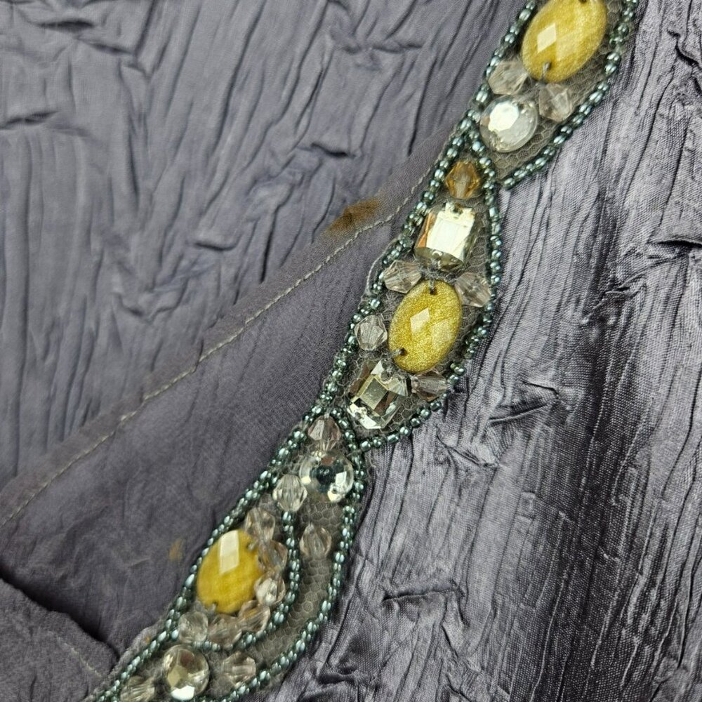 Komarov XL Beaded V-Neck Fairy Crinkle Dress Purple Satin Handkerchief Midi - Picture 8 of 13